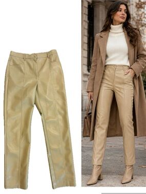 Aritzia Wilfred Sandy beige rebel faux leather pants vegan pleather Sz 10 NWOT